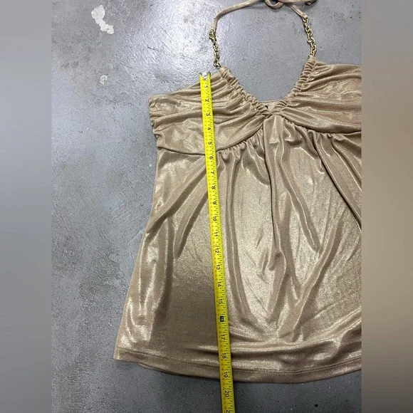 Vintage Y2k Express Gold Metallic Chain Going Out Halter Top SMALL sparkly party - Picture 8 of 10